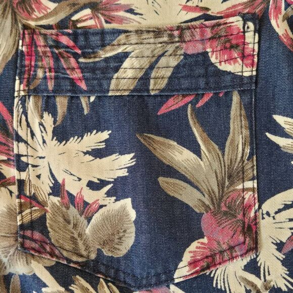 Intro Womens Floral Long Sleeve Snap Front Tunic Blouse Blue Pink Size Small - Picture 5 of 12